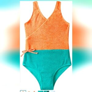 Lizen's Girl Orange Blocked Swimsuit